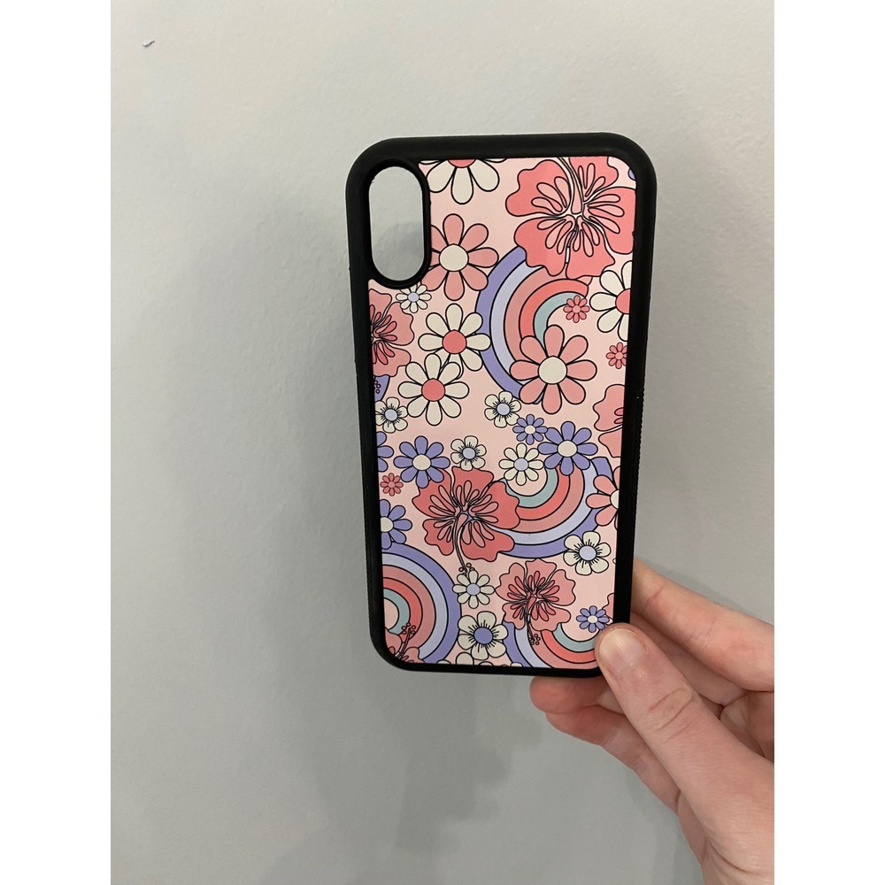 iPhone‎ XR Phone Case Unisex One Size Pink Retro Floral Rainbow 70s Boho Cover